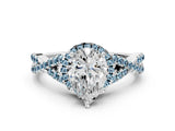 White gold Pear Cut Diamond with Aquamarine side stone Halo Twist Band Solitaire Prong Setting Ring_24