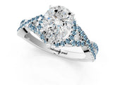 White gold Pear Cut Diamond with Aquamarine side stone Halo Twist Band Solitaire Prong Setting Ring_25