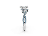 White gold Pear Cut Diamond with Aquamarine side stone Halo Twist Band Solitaire Prong Setting Ring_26