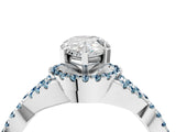 White gold Pear Cut Diamond with Aquamarine side stone Halo Twist Band Solitaire Prong Setting Ring_28