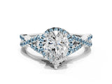 White gold Pear Cut Diamond with Aquamarine side stone Halo Twist Band Solitaire Prong Setting Ring_36