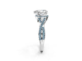 White gold Pear Cut Diamond with Aquamarine side stone Halo Twist Band Solitaire Prong Setting Ring_38