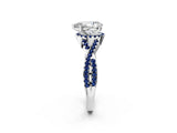 White gold Pear Cut Diamond with Blue Sapphire side stone Halo Twist Band Solitaire Prong Setting Ring_14