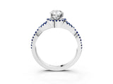 White gold Pear Cut Diamond with Blue Sapphire side stone Halo Twist Band Solitaire Prong Setting Ring_15