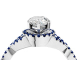 White gold Pear Cut Diamond with Blue Sapphire side stone Halo Twist Band Solitaire Prong Setting Ring_16