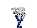 White gold Pear Cut Diamond with Blue Sapphire side stone Halo Twist Band Solitaire Prong Setting Ring_17