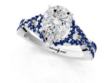 White gold Pear Cut Diamond with Blue Sapphire side stone Halo Twist Band Solitaire Prong Setting Ring_67