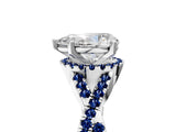White gold Pear Cut Diamond with Blue Sapphire side stone Halo Twist Band Solitaire Prong Setting Ring_71