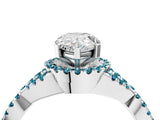 White gold Pear Cut Diamond with Blue Topaz side stone Halo Twist Band Solitaire Prong Setting Ring_16