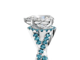 White gold Pear Cut Diamond with Blue Topaz side stone Halo Twist Band Solitaire Prong Setting Ring_17