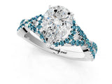 White gold Pear Cut Diamond with Blue Topaz side stone Halo Twist Band Solitaire Prong Setting Ring_25