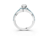 White gold Pear Cut Diamond with Blue Topaz side stone Halo Twist Band Solitaire Prong Setting Ring_27