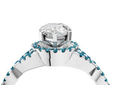 White gold Pear Cut Diamond with Blue Topaz side stone Halo Twist Band Solitaire Prong Setting Ring_28