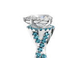 White gold Pear Cut Diamond with Blue Topaz side stone Halo Twist Band Solitaire Prong Setting Ring_29