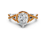 White gold Pear Cut Diamond with Citrine side stone Halo Twist Band Solitaire Prong Setting Ring_12