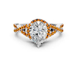 White gold Pear Cut Diamond with Citrine side stone Halo Twist Band Solitaire Prong Setting Ring_24