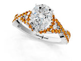 White gold Pear Cut Diamond with Citrine side stone Halo Twist Band Solitaire Prong Setting Ring_25