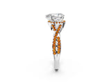 White gold Pear Cut Diamond with Citrine side stone Halo Twist Band Solitaire Prong Setting Ring_26