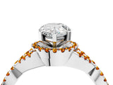 White gold Pear Cut Diamond with Citrine side stone Halo Twist Band Solitaire Prong Setting Ring_28