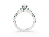 White gold Pear Cut Diamond with Emerald side stone Halo Twist Band Solitaire Prong Setting Ring_15