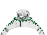 White gold Pear Cut Diamond with Emerald side stone Halo Twist Band Solitaire Prong Setting Ring_16