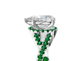 White gold Pear Cut Diamond with Emerald side stone Halo Twist Band Solitaire Prong Setting Ring_17