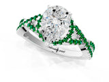 White gold Pear Cut Diamond with Emerald side stone Halo Twist Band Solitaire Prong Setting Ring_25