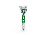 White gold Pear Cut Diamond with Emerald side stone Halo Twist Band Solitaire Prong Setting Ring_26