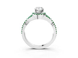 White gold Pear Cut Diamond with Emerald side stone Halo Twist Band Solitaire Prong Setting Ring_27