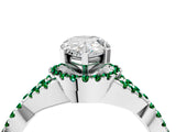 White gold Pear Cut Diamond with Emerald side stone Halo Twist Band Solitaire Prong Setting Ring_28