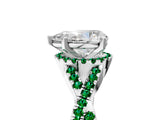 White gold Pear Cut Diamond with Emerald side stone Halo Twist Band Solitaire Prong Setting Ring_29