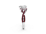 White gold Pear Cut Diamond with Garnet side stone Halo Twist Band Solitaire Prong Setting Ring_14