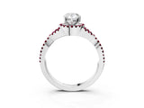 White gold Pear Cut Diamond with Garnet side stone Halo Twist Band Solitaire Prong Setting Ring_15