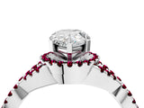 White gold Pear Cut Diamond with Garnet side stone Halo Twist Band Solitaire Prong Setting Ring_16