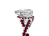 White gold Pear Cut Diamond with Garnet side stone Halo Twist Band Solitaire Prong Setting Ring_17