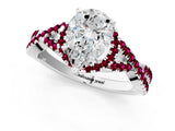 White gold Pear Cut Diamond with Garnet side stone Halo Twist Band Solitaire Prong Setting Ring_37