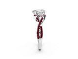 White gold Pear Cut Diamond with Garnet side stone Halo Twist Band Solitaire Prong Setting Ring_38