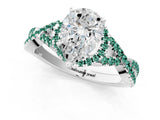 White gold Pear Cut Diamond with Green Sapphire side stone Halo Twist Band Solitaire Prong Setting Ring_25