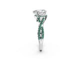 White gold Pear Cut Diamond with Green Sapphire side stone Halo Twist Band Solitaire Prong Setting Ring_26