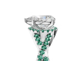 White gold Pear Cut Diamond with Green Sapphire side stone Halo Twist Band Solitaire Prong Setting Ring_29