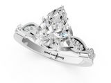 White gold Pear Cut Diamond with Milgrain Marquise and Bezel Accents on a Solitaire Band with Prong Setting_225