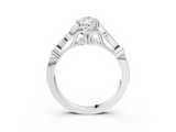 White gold Pear Cut Diamond with Milgrain Marquise and Bezel Accents on a Solitaire Band with Prong Setting_227