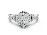 White gold Pear Cut Diamond with Moissanite side stone Halo Twist Band Solitaire Prong Setting Ring_12