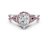 White gold Pear Cut Diamond with Morganite side stone Halo Twist Band Solitaire Prong Setting Ring_12