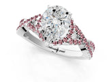 White gold Pear Cut Diamond with Morganite side stone Halo Twist Band Solitaire Prong Setting Ring_13