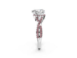 White gold Pear Cut Diamond with Morganite side stone Halo Twist Band Solitaire Prong Setting Ring_14