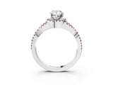 White gold Pear Cut Diamond with Morganite side stone Halo Twist Band Solitaire Prong Setting Ring_15