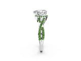 White gold Pear Cut Diamond with Peridot side stone Halo Twist Band Solitaire Prong Setting Ring_14