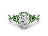 White gold Pear Cut Diamond with Peridot side stone Halo Twist Band Solitaire Prong Setting Ring_36