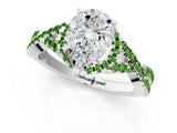 White gold Pear Cut Diamond with Peridot side stone Halo Twist Band Solitaire Prong Setting Ring_37